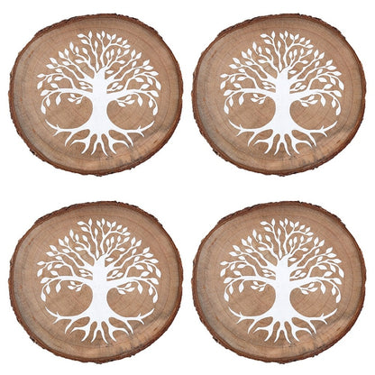 Tree of Life Wood Slice Coaster Set