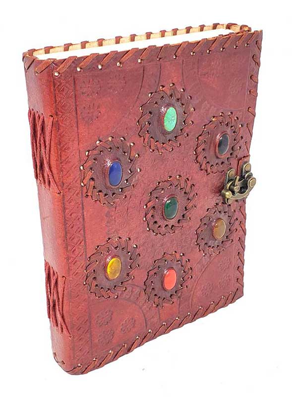Seven Chakra Stones Embossed Leather Journal