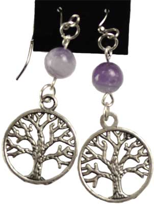 Amethyst Tree of Life Pewter Earrings