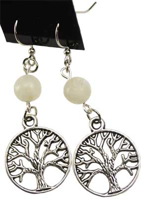 Moonstone Tree of Life Pewter Earrings