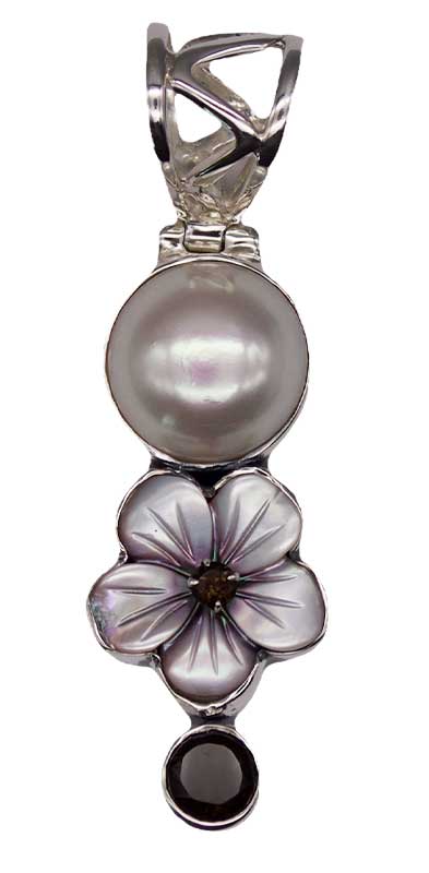 Abalone Flower and Pearl Pendant 